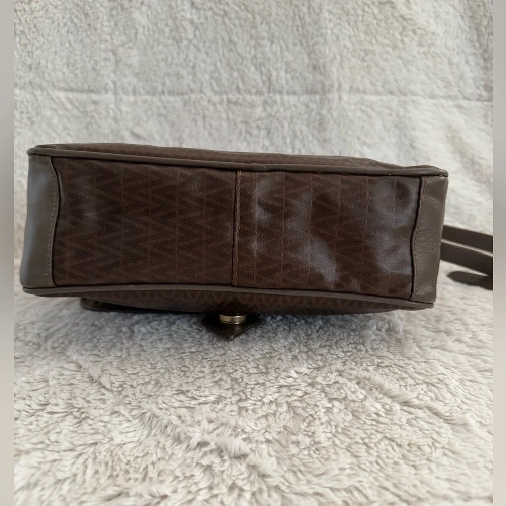Mario Valentino Vintage Italian Monogram Crossbody Bag Brown Leather Trim - EUC